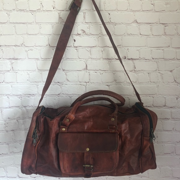 Other - Vintage leather duffel bag, 20”, brown, unisex